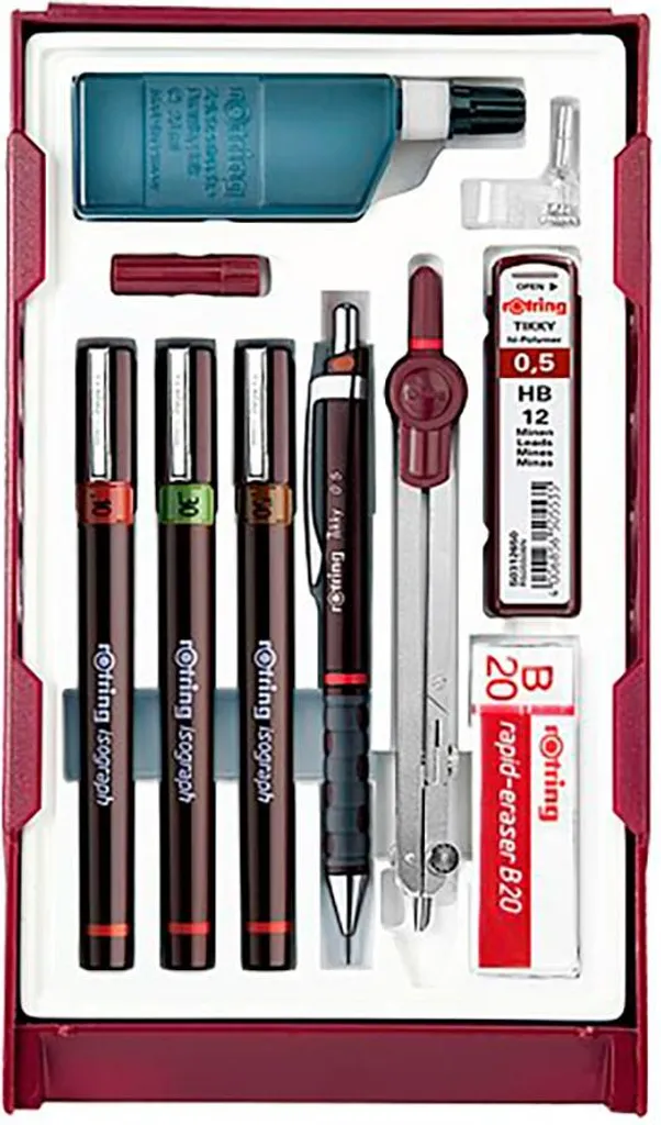 Rotring S0699420 Isograph Master Set avec 3 stylos et compas de précision