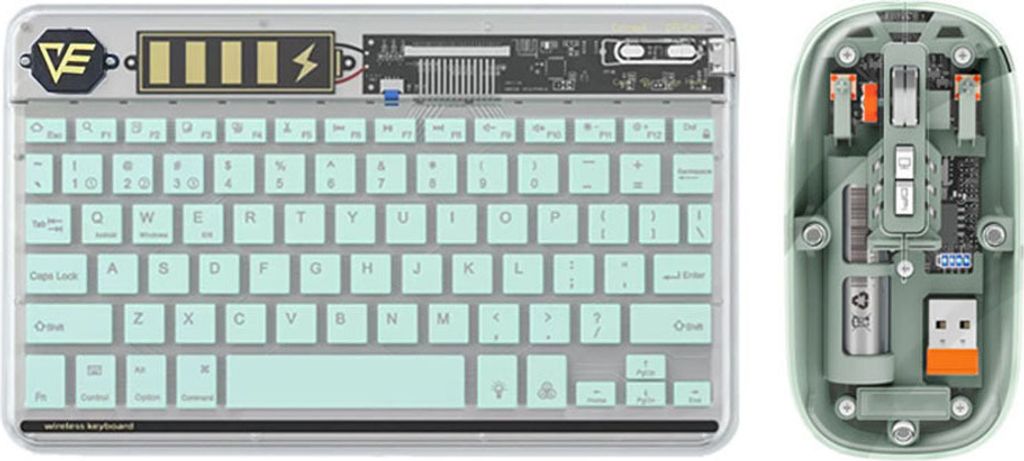 Tastatur und Maus Set kabellos BT3,0 LED bunte Hintergrundbeleuchtung, transparente Designs, Stummschalttaste, magnetischem Design, Grün