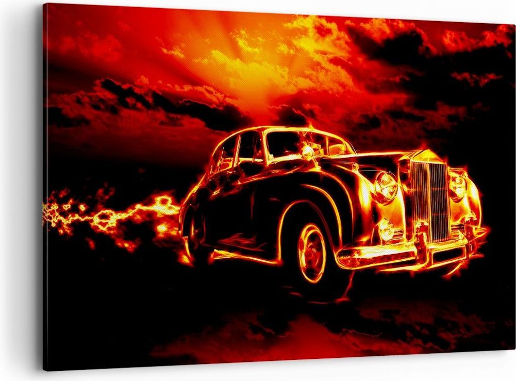 Bild auf Leinwand - Leinwandbild - Vögel Brücke Gebäude Auto - 120x80cm - Wand Bild - Wanddeko - Leinwanddruck - Bilder - Kunstdruck - Wanddekor...