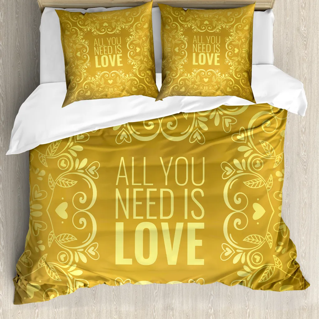 ABAKUHAUS Copripiumino Mandala, parole romantiche vortice, antiacaro, adatto a chi soffre di allergie, con federe, 155 cm x 220 cm - 80 x 80 cm, giallo