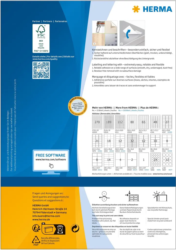 HERMA 99,1x42,3 mm Etichette Universali A4 - Alta Velocità Stampa - 20