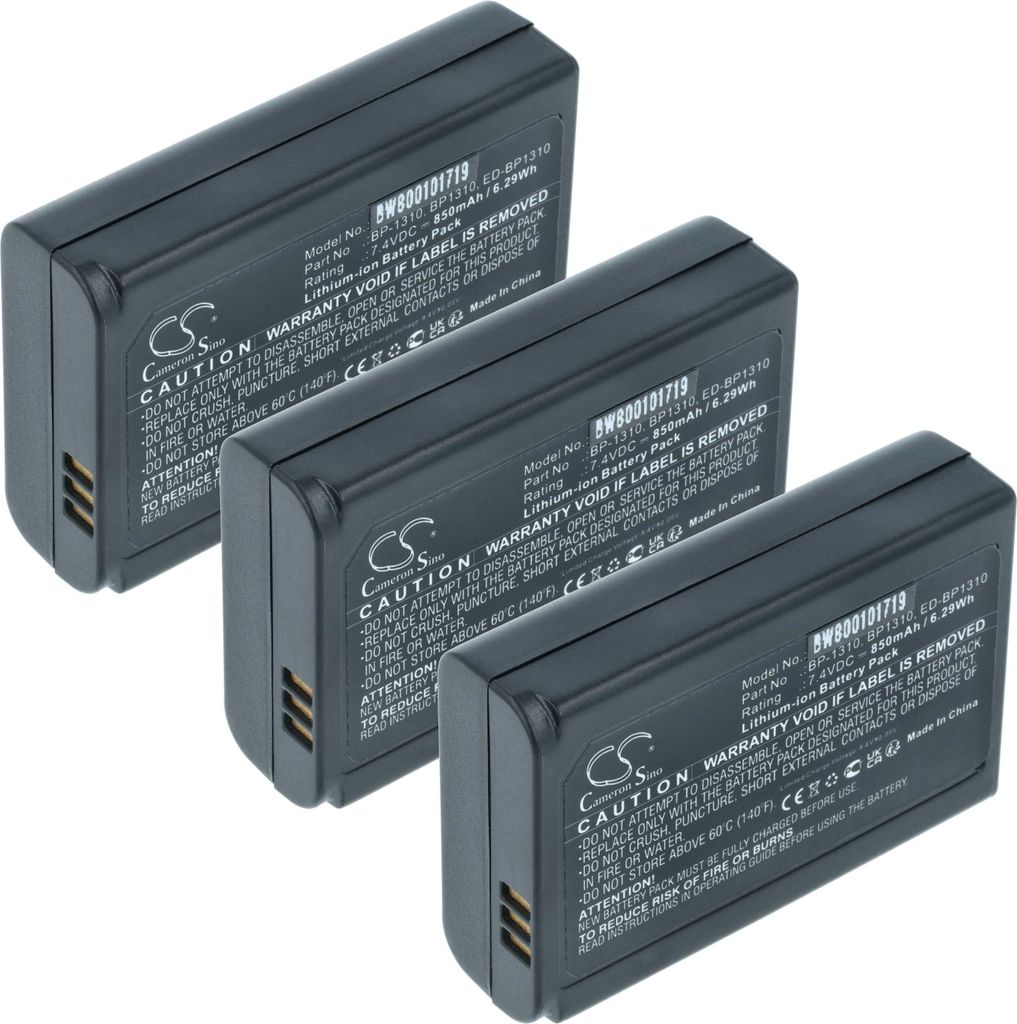 vhbw 3x Akku Ersatz für Samsung AD43-00192A, BP1310, BP-1310, ED-BP1310 für Kamera (1000 mAh, 7,2 V, Li-Ion)