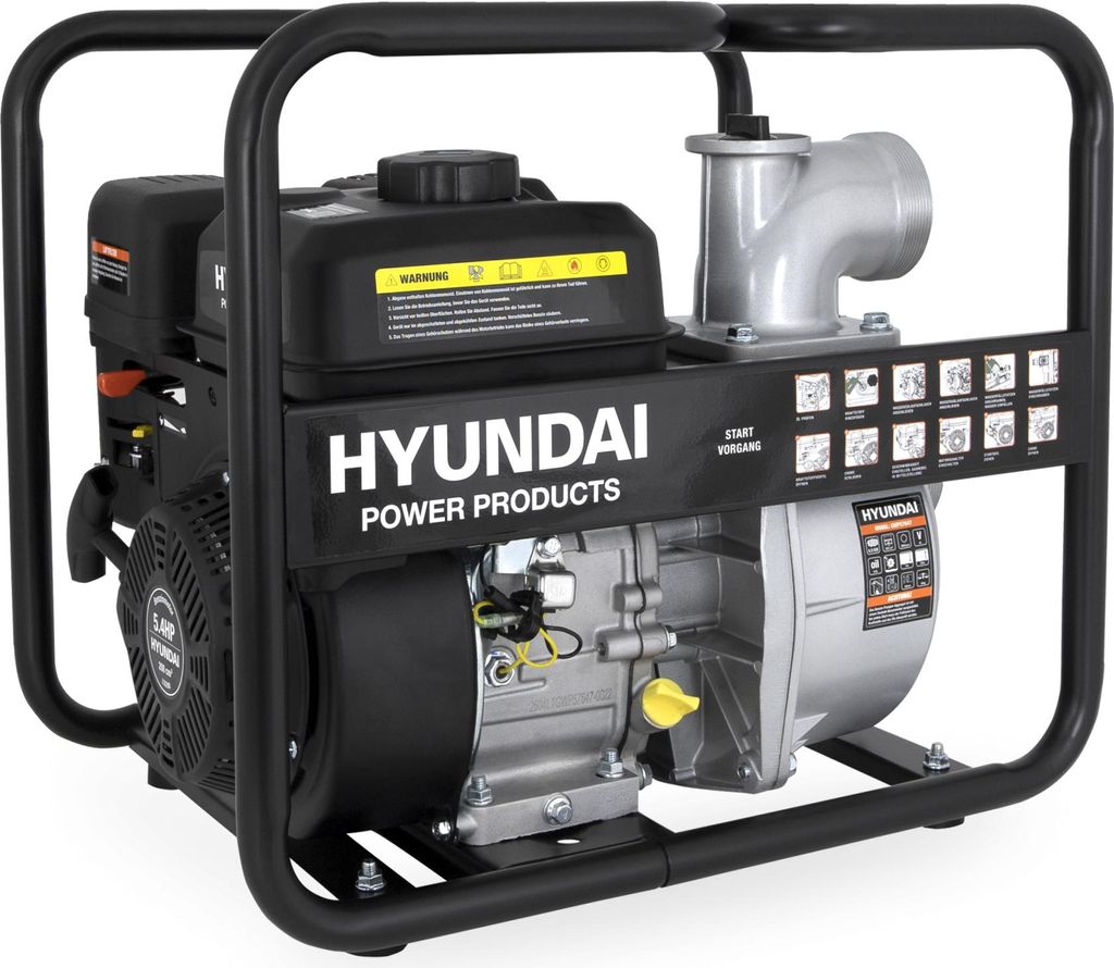 HYUNDAI Benzin-Wasserpumpe GWP57647 (28 m Förderhöhe, 60000 L/h, 60 m³/h, 3”/80 mm, 5.4 PS, 4-Takt)