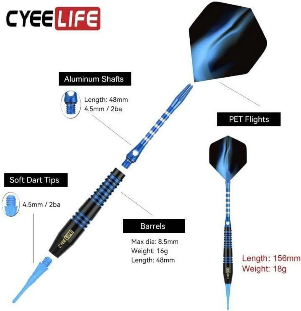 Fléchettes Souples CyeeLife avec 100 Pointes et Vols de Rechange - 2