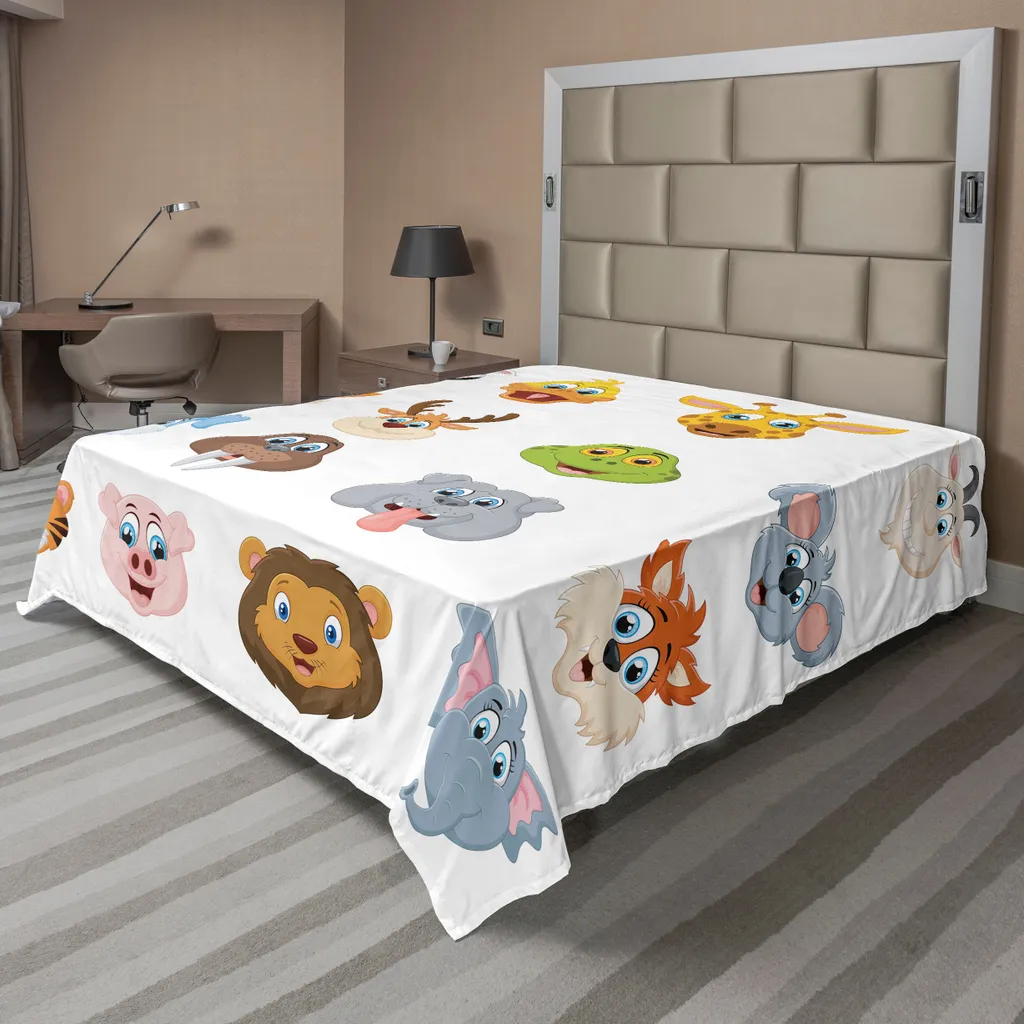 ABAKUHAUS Lenzuolo con disegno caricaturale, design a fumetti della collezione di facce di animali sorridenti Visages Koala Fox Pi Caricatura artistica, lenzuolo morbido e confortevole per un letto decorativo 1 pezzo 275 cm x 260 cm, multicolore