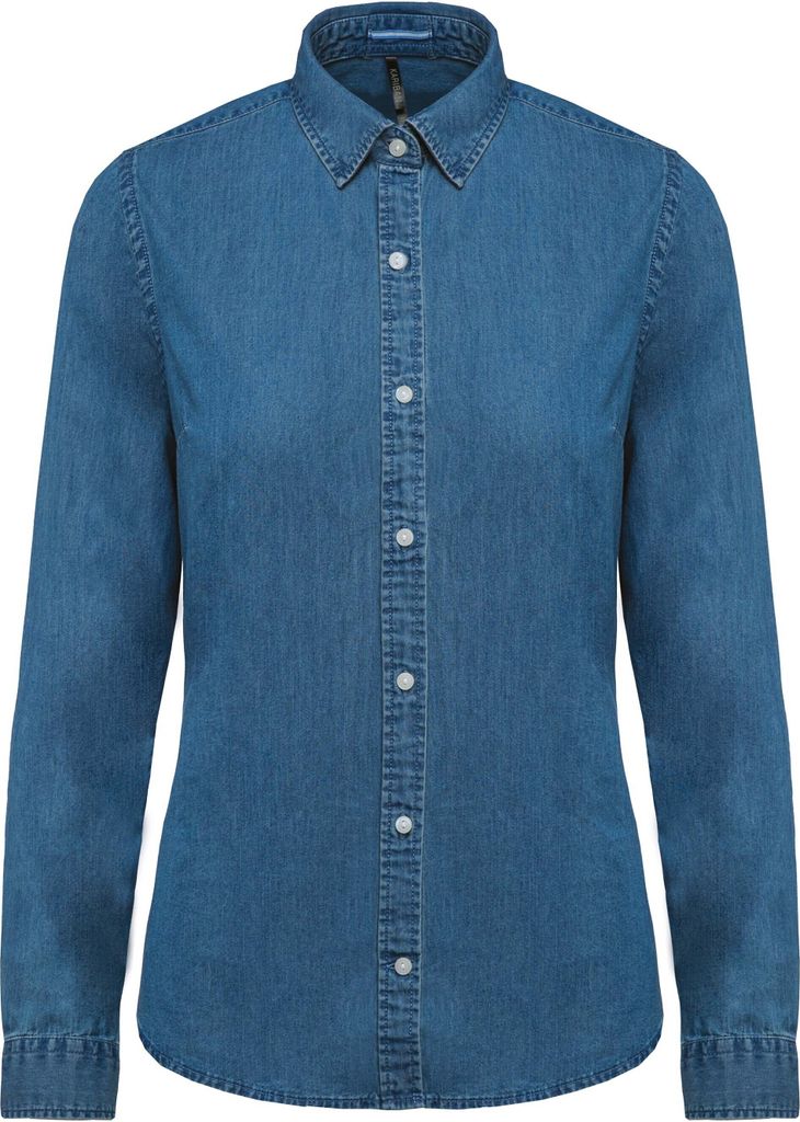Kariban Damen Denim Bluse Jeanshemd Baumwolle Jacke Langarm Freizeit, Größe:S, Farbe:Chambray Blue