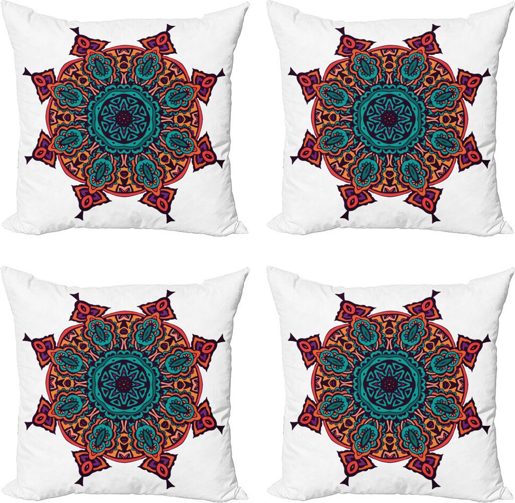 ABAKUHAUS Stern-Mandala Kissenbezug Set (4 Stück), Geometrische Blumenmotiv, Moderner Doppelseitiger Digitaldruck, 50 cm x 50 cm, Mehrfarbig