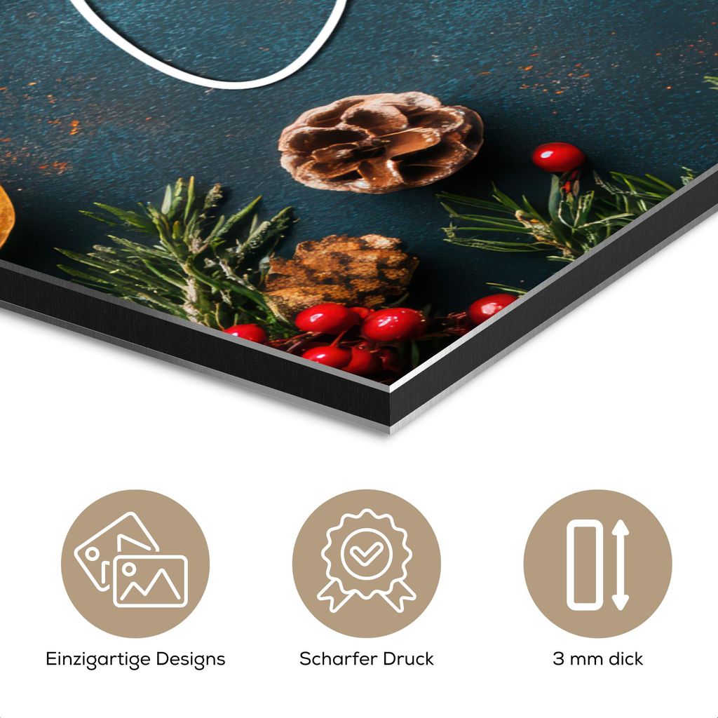 MuchoWow Wanddekoration Metall Metallbild Wandkunst 50x50 cm Frohe Weihnachten - Blau - Weihnachten - Winter MuchoWow Aluminium Gemälde - Alubild ...