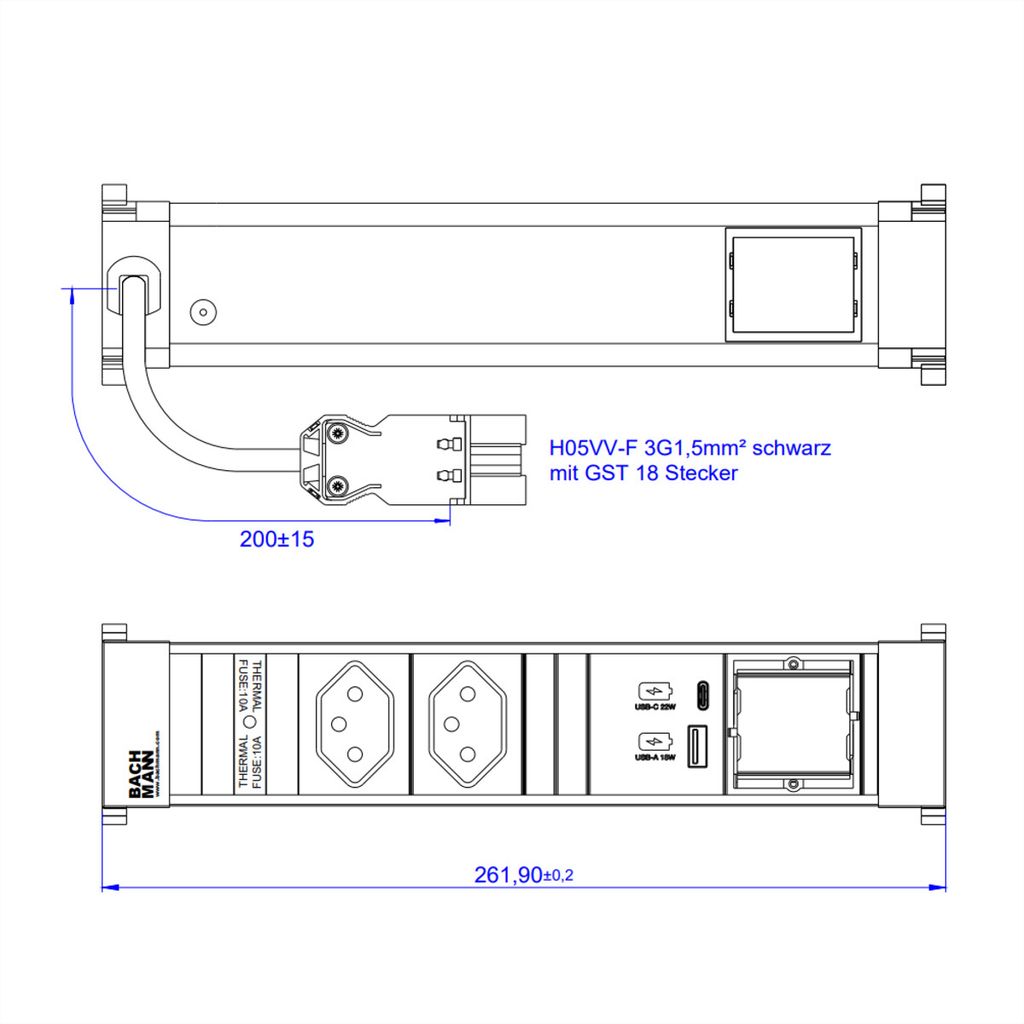 BACHMANN POWER FRAME M 2xCH, 1xUSB A&C 22W 1xCM 0,2m GST18 Schweiz
