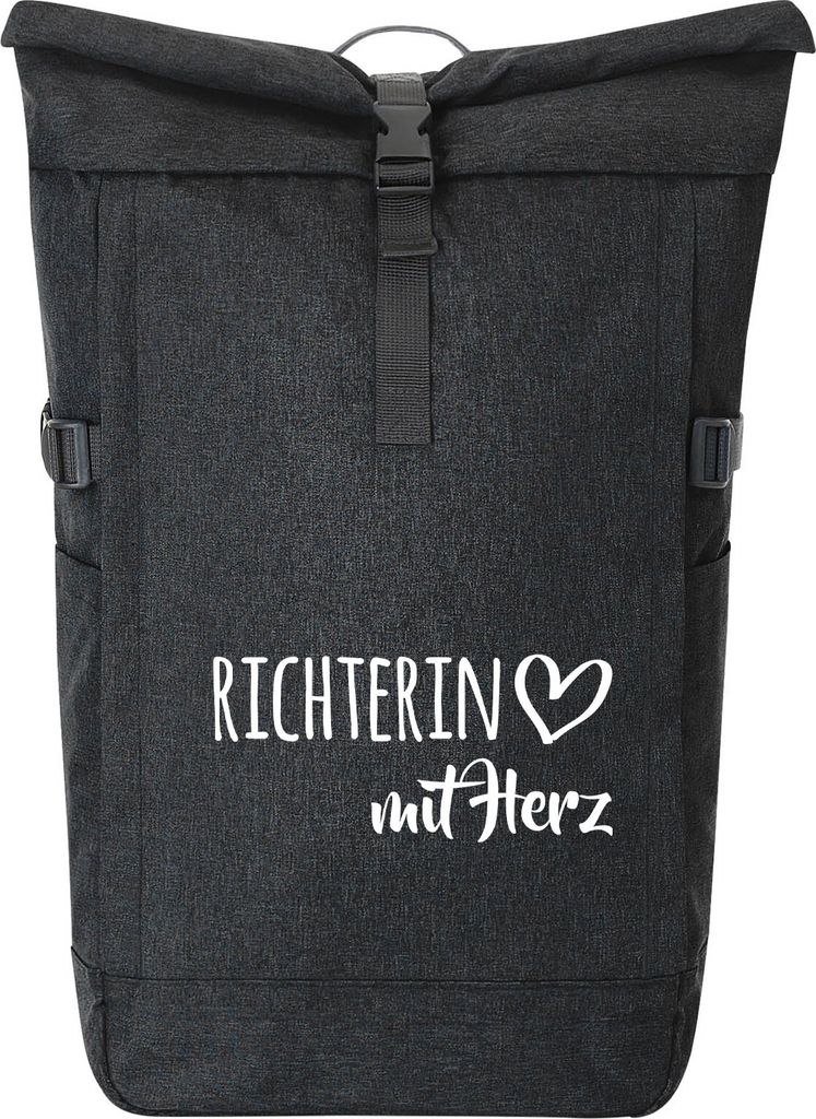 Huuraa Kurierrucksack Richterin mit Herz 30-44 Liter Black Melange Fairtrade Rolltop Rucksack Geschenkidee