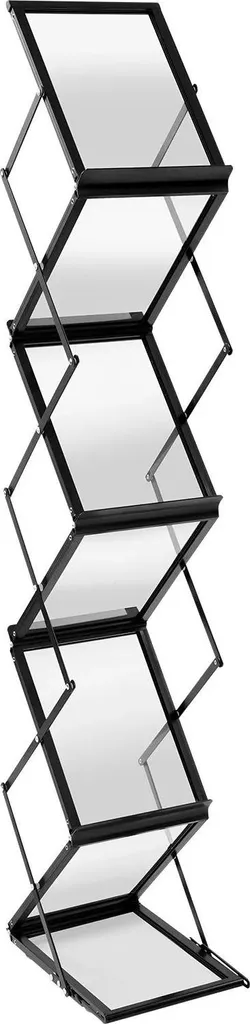 Présentoir publicitaire pliable 6 bacs A4 structure nomade noire mate