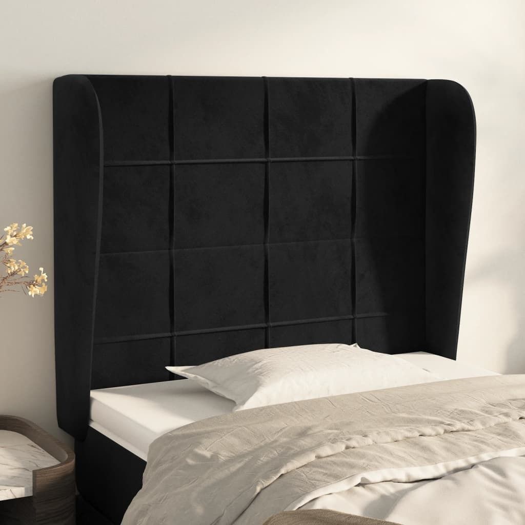 The Living Store Kopfteil mit Ohren Schwarz 93x23x118/128 cm Samt