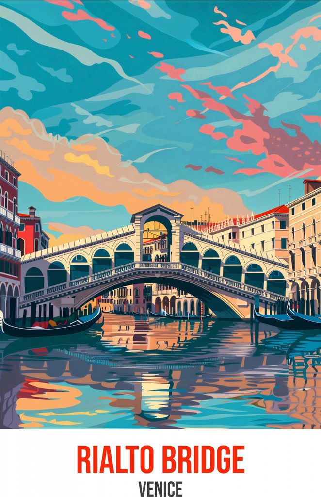 Plakat 39,5x55cm Rialto-Brücke, Venedig