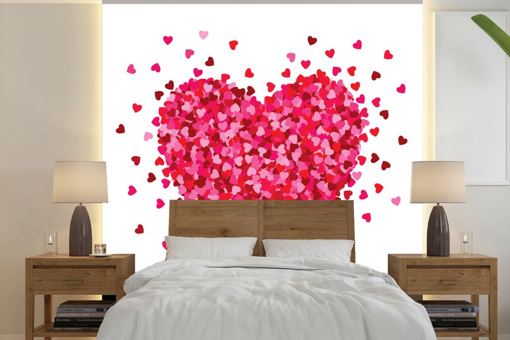 MuchoWow Fototapete für Wohnzimmer oder Schlafzimmer Wandtapete Vinyl Motivtapete Eine Illustration eines Herzens, umgeben von Herzen - 220x220 ...