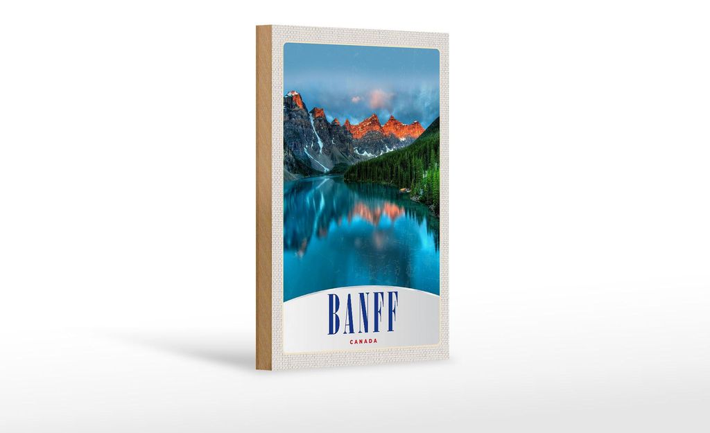 Holzschild Reise 12x18 cm Banff Kanada Europa Meer Urlaub