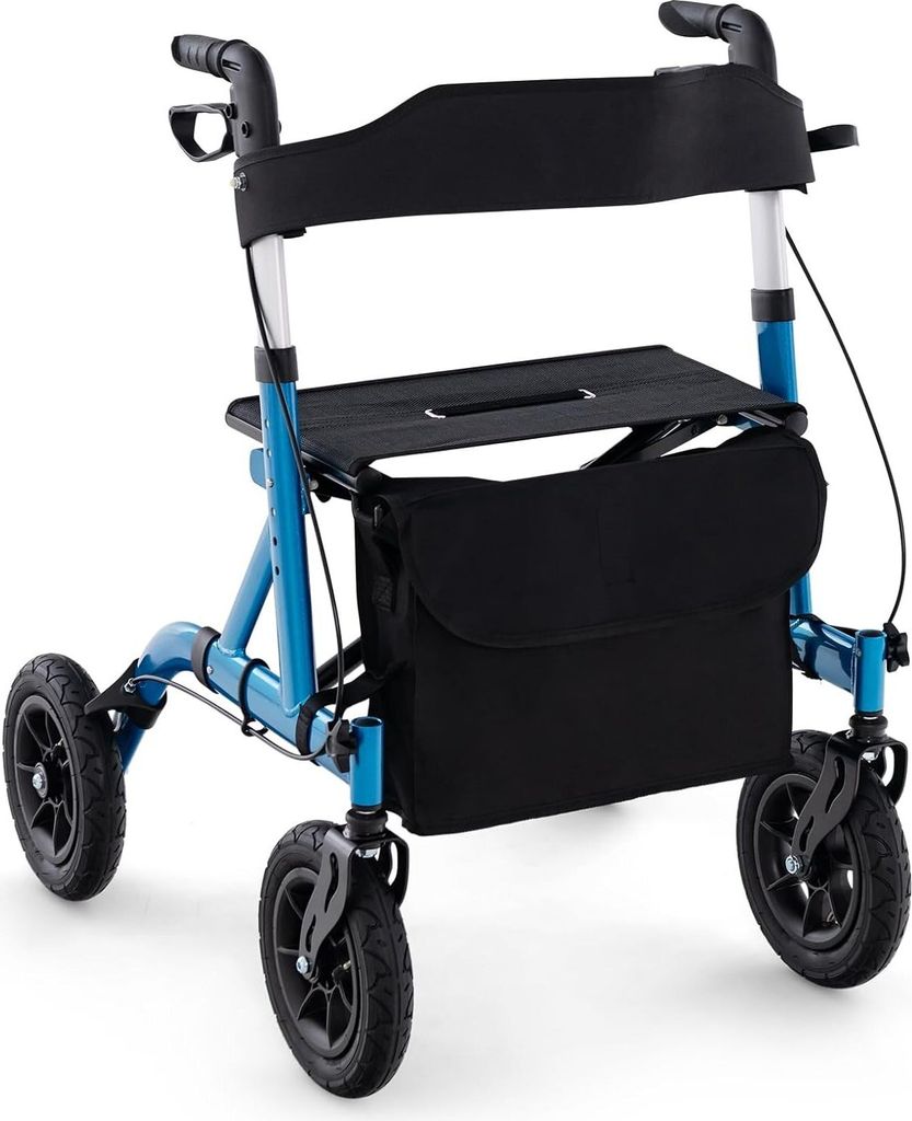 GOPLUS Rollator faltbar & höhenverstellbar mit φ24cm Rädern, Gehhilfe bis zu 160kg, Gehwagen Laufhilfe Aluminium mit Griffe Sitz Tasche Stockhalter