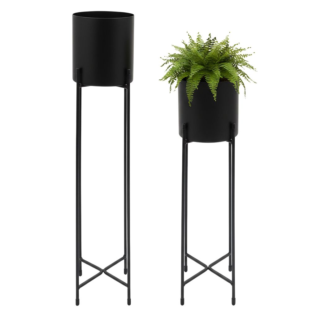 Set di 2 supporti per vasi da fiori con vaso incluso - nero Immagine del prodotto 
