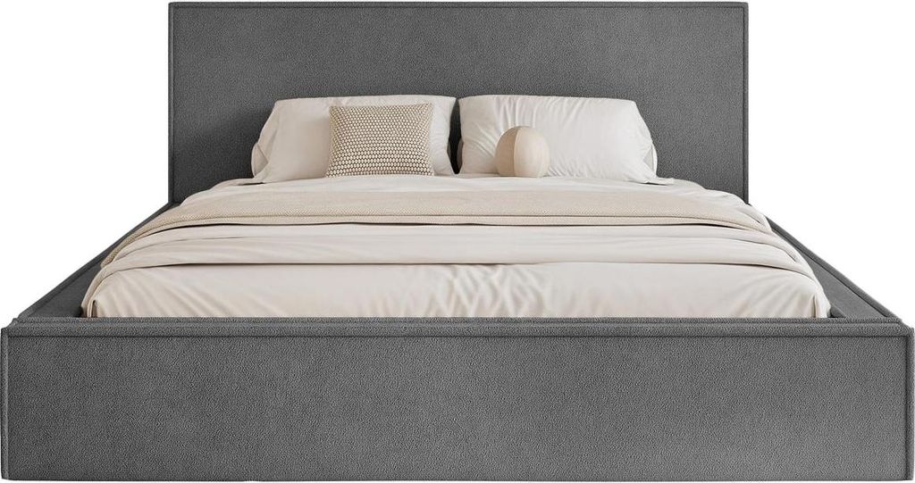 FEDVE Polsterbett MENDOCINO LIGHT aus Chenille-Stoff 140x200 cm, Grau