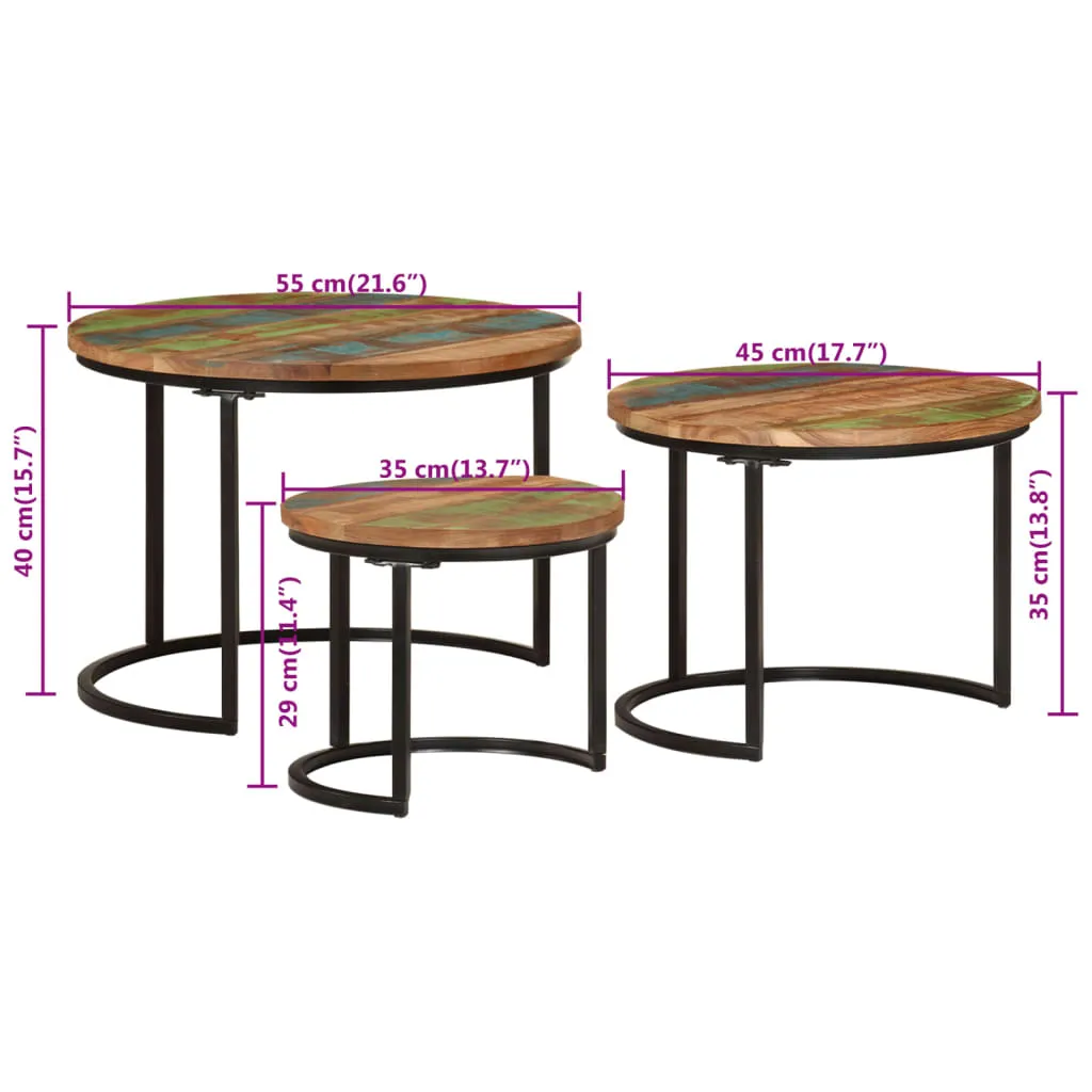 Table Basse Robuste en Bois Recyclé 3 pcs - Solution Salon Durable - 8