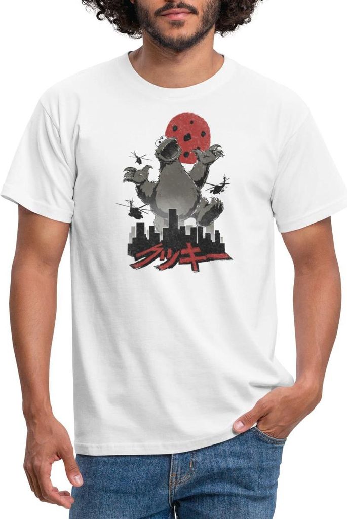 Spreadshirt Sesamstraße Krümelmonster Cookiezilla Männer T-Shirt, S, Weiß
