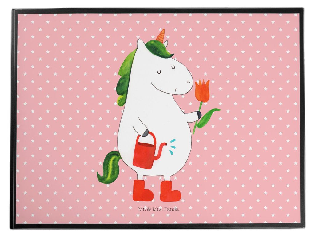 Mr. & Mrs. Panda schreibtischunterlage Einhorn Gärtner - Rot Pastell - Geschenk, arbeitsmatte, Einhörner, Garten, Stiefel, Unicorn, Unterlage Sch...