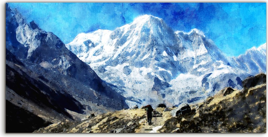 Coloray Spritzschutz aus Glas 100x50 Wandkunst Küchenrückwand Deko Malerei Berg Landschafts Nepal