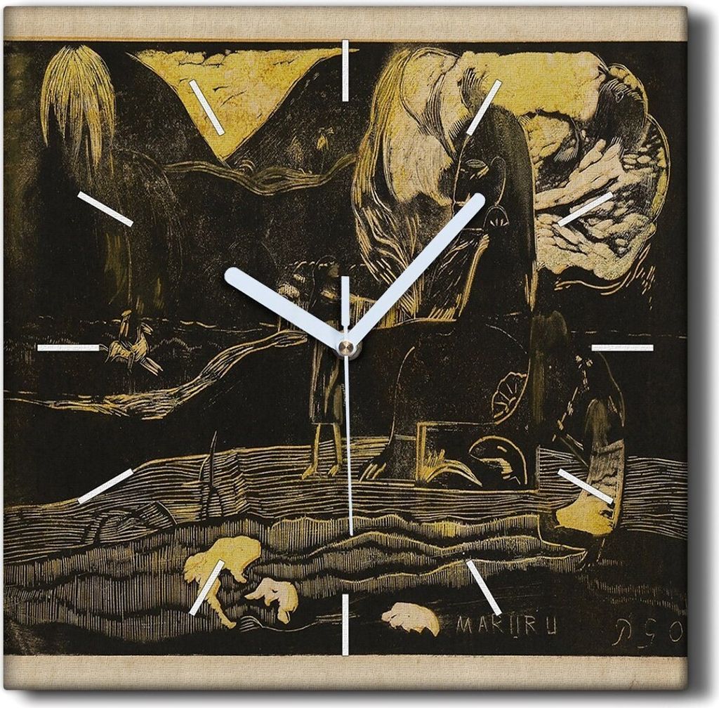 Coloray Hodiny Unikátní 30x30 cm Tiché hodiny Pro obývací pokoj a kuchyň Nástěnné hodiny Plátno Černé ručičky hodin - Maruru Gauguin