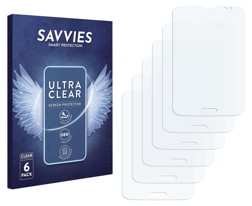 A product box and several screen protectors are shown against a white background.