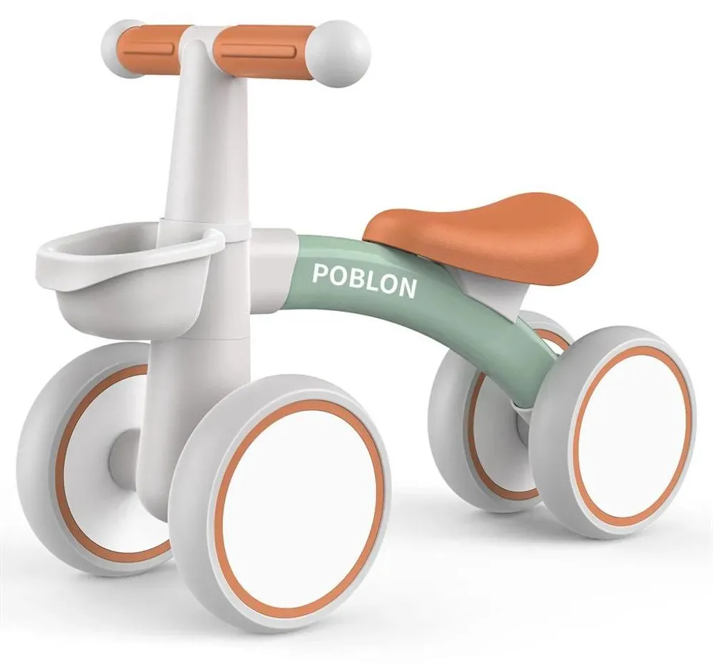 Vélo sans pédales pour enfants avec siège réglable et quatre roues vert