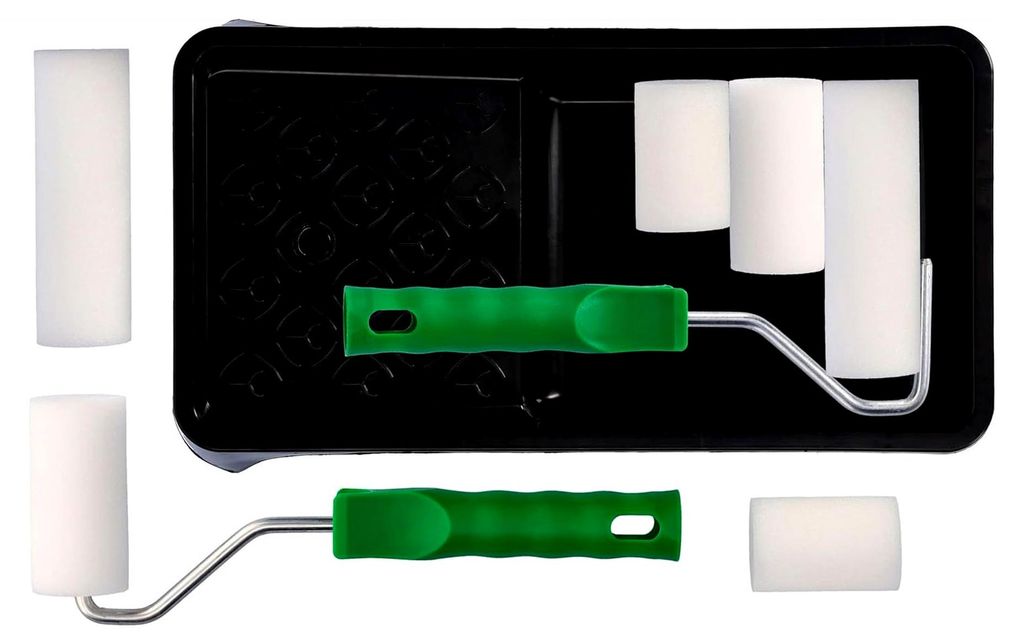Farbroller Set 5cm, 7cm, 11cm - Moltopren Schaumstoff Farbwalzen und Farbwanne - Lackierset für Malerarbeiten