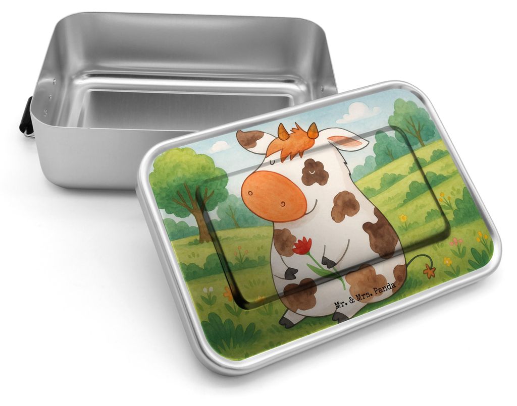 Mr. & Mrs. Panda Essensbox Kuh Design - Weiß - Geschenk, Lunchbox, Spruch, Magie, Metallbox, Hof, Lunchdose, Hoftiere, Metall, Snackbox, Motivtion...