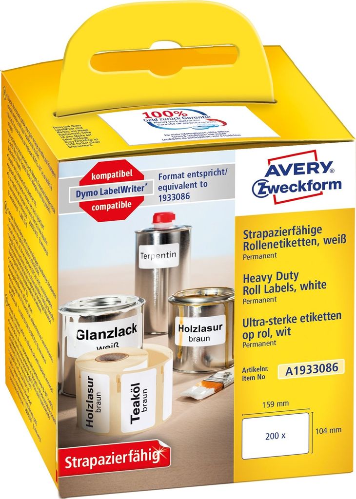 Rollen-Etiketten 104x159mm 1 Rolle/200 Etiketten weiß Packung mit 6 Stück
