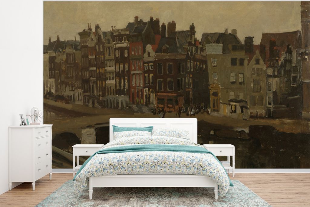 MuchoWow Fototapete für Wohnzimmer oder Schlafzimmer Wandtapete Vinyl Motivtapete Das Rokin in Amsterdam - Gemälde von George Hendrik Breitner ...