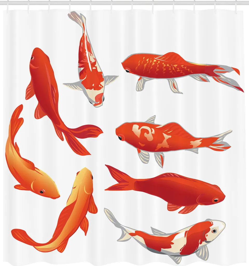 Tenda da Bagno Zen Koi Fish 175x220 cm | ABAKUHAUS Arancio e Bianco