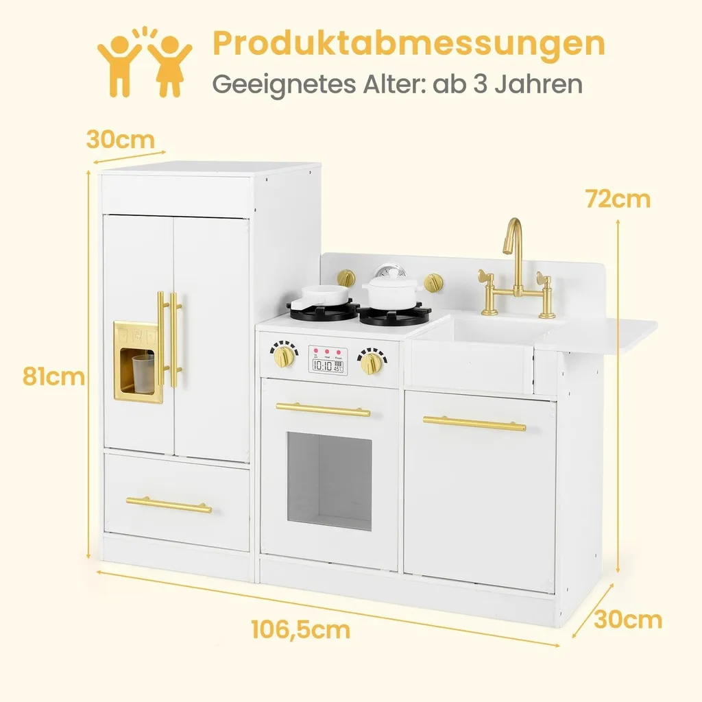 Cuisine en bois pour jouer au chef avec évier et machine à glaçons 85cm