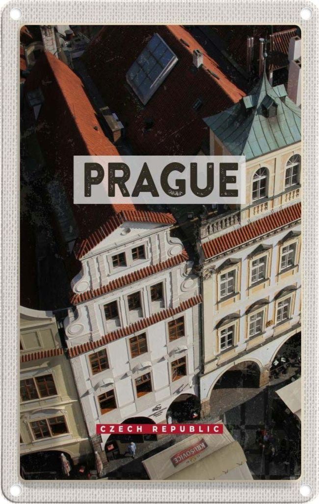 vianmo Blechschild 18x12 cm Prague Prag Altstadt Tschechien Bildmotiv Reisemotiv Abenteuer Reisen Urlaub