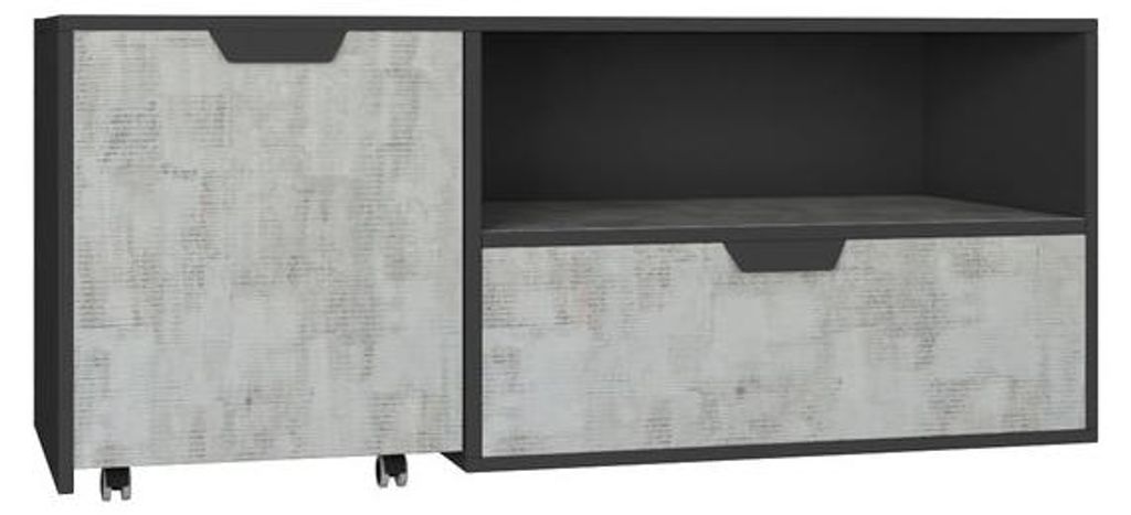 Masseno TV-Schrank CORTINA 120 cm Fernsehschrank mit 2 Schubladen und Türen TV-Lowboard für Wohnzimmer Modern 120x50x45 cm Graphitfarben / Hellgrau