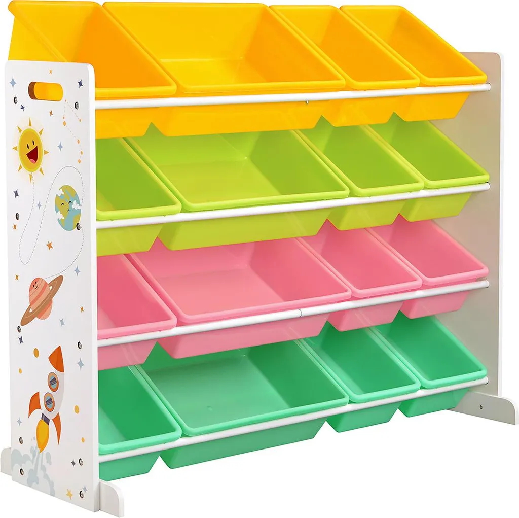 Rangement pour jouets avec 16 boîtes amovibles multicouleurs en plastique