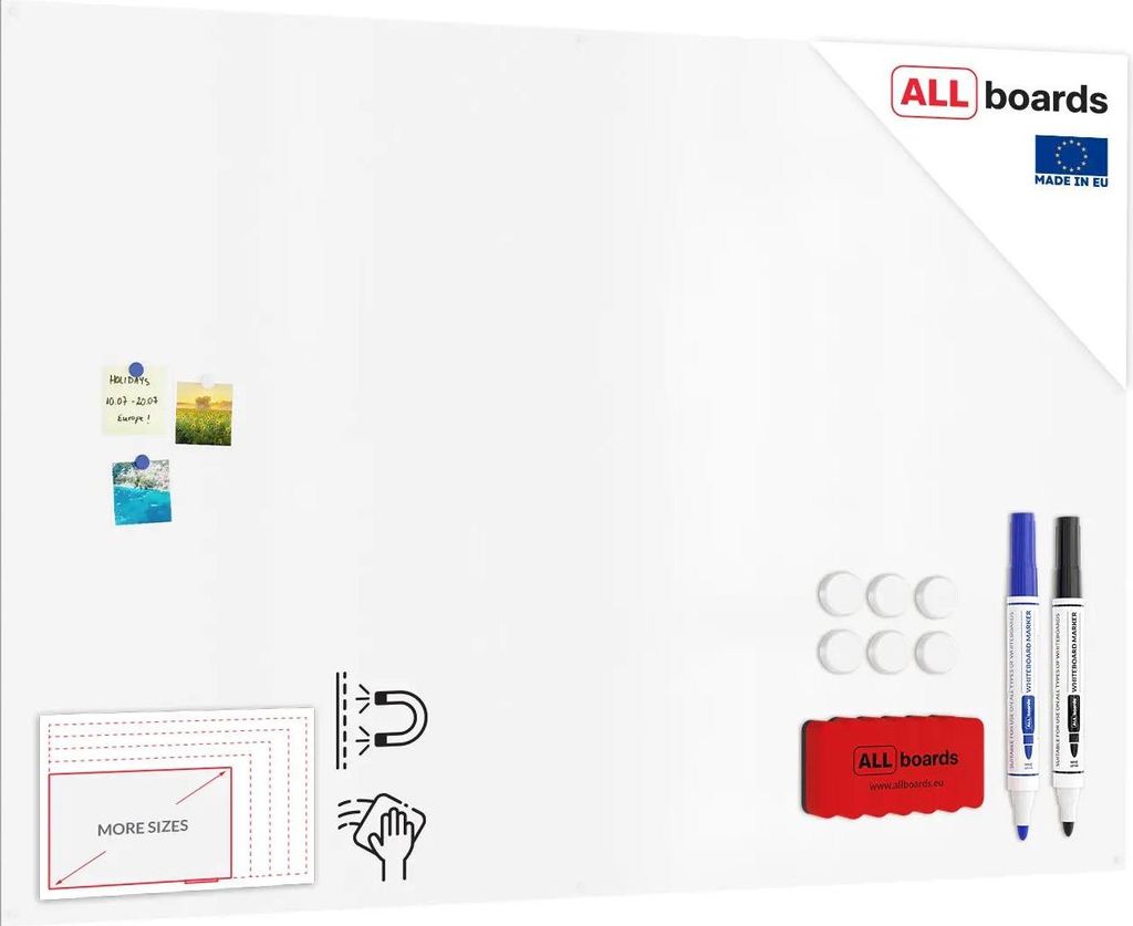 Magnetplatte rahmenloses SLIMboard - Magnetisches trocken abwischbares Whiteboard 180x120 cm + GRATIS Zubehör