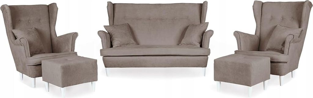 Family Meble Set aus Sofa + 2 Sessel + 2 Hocker Ari 2-Sitzer Sofa Couch Freistehendes Lounge Sofa Bequem zum Entspannen Wohnzimmer Büro (ENJOY 03)