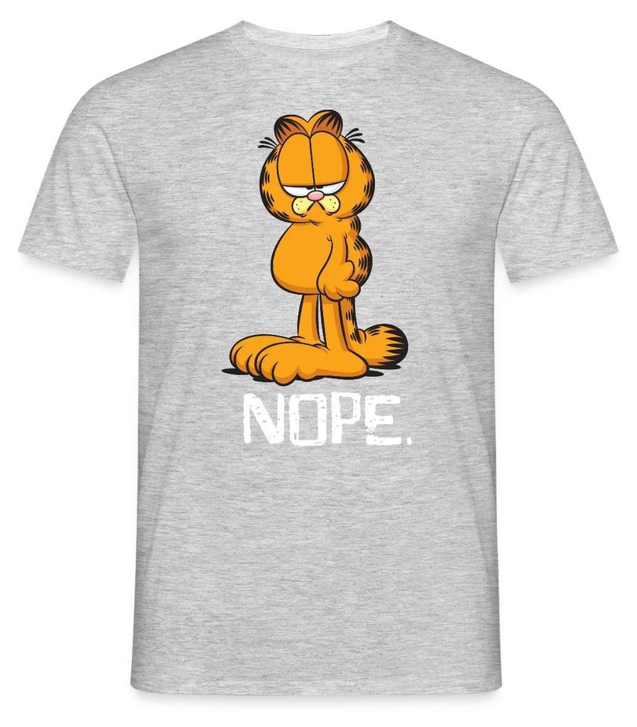 Spreadshirt Garfield Nope Nein Nö Kein Bock Lustig Männer T-Shirt, XXL, Grau meliert