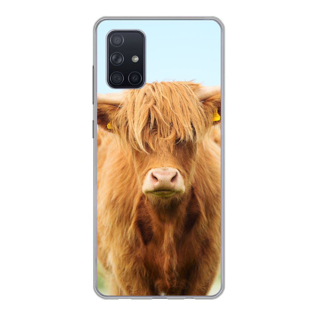 MuchoWow Handyhülle Schutzhülle Hülle für Samsung Galaxy A51 Schottischer Highlander - Haare - Gras Silikon Softcase Handy Hülle - Schutzabd...