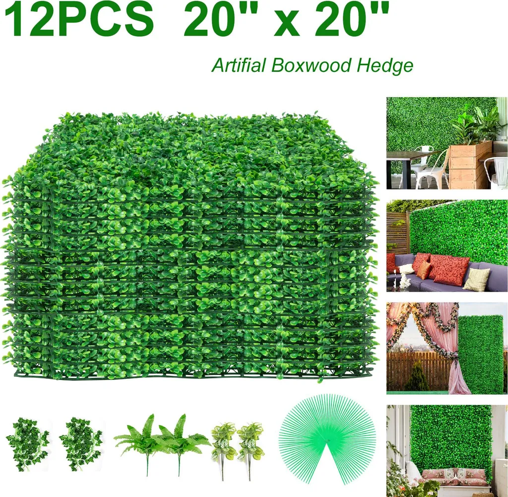 Siepe Finta Bosso VEVOR 12 Pezzi 50x50 | Schermo Privacy 3m²