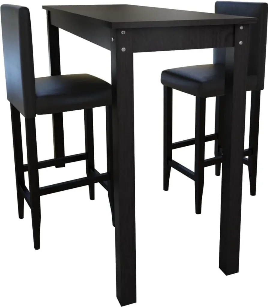 Set de bar noir avec table haute et 2 tabourets de bar design moderne