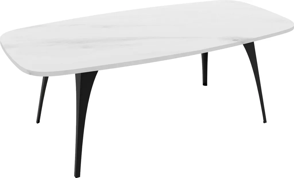Table basse NEIRA marbre clair résistant et structure croisée noire 80cm