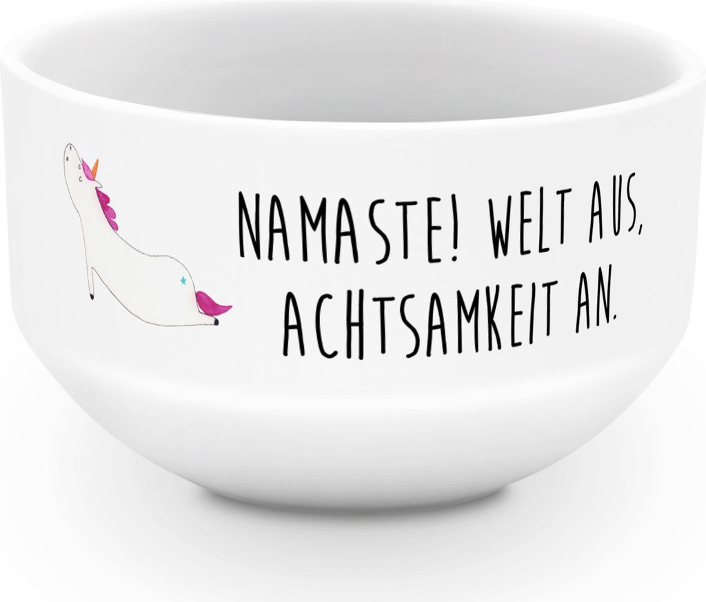 Mr. & Mrs. Panda Schüssel Einhorn Yoga - Weiß - Geschenk, joghurtbowl, Sport, Müslischale, Obstschale, Müslischüssel, Namaste, bunte, Achtsamk...