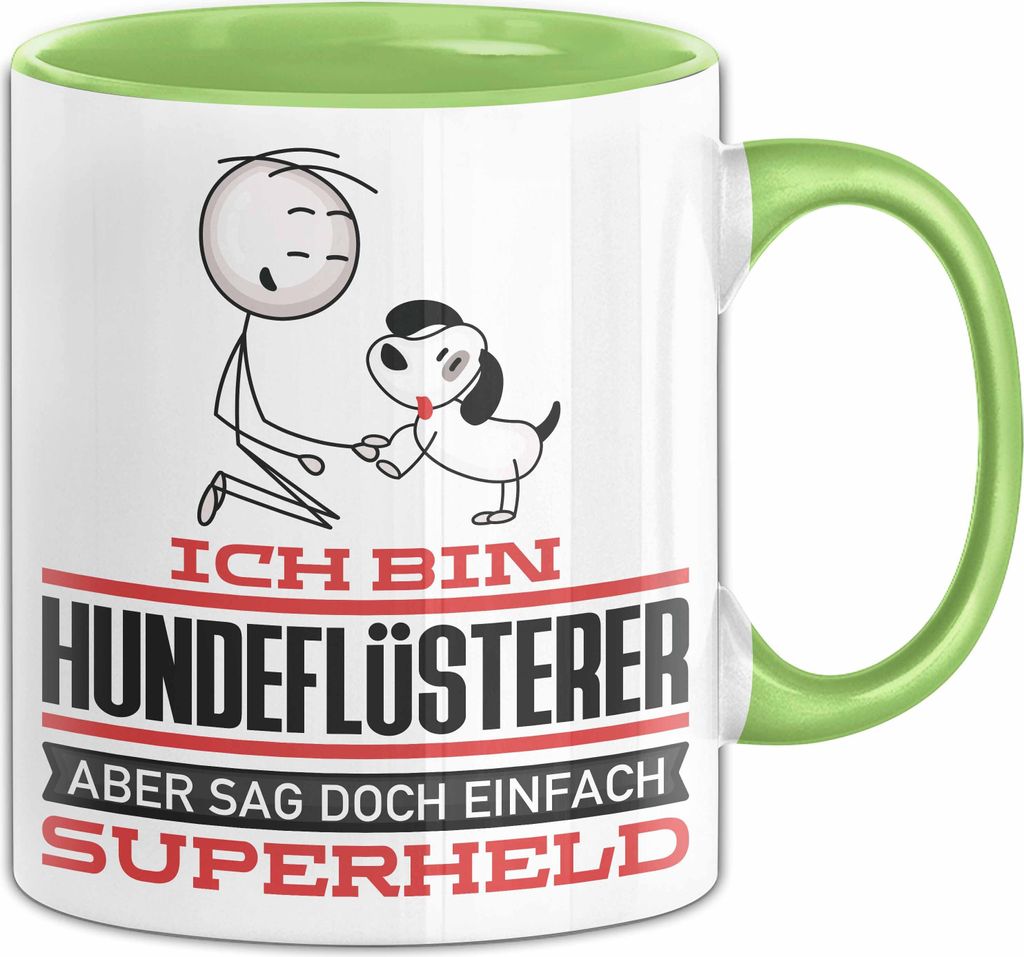 Hundeflüsterer Geschenk Tasse Ich Bin Hundeflüsterer Aber Sag Doch Einfach Superheld Lustige Geschenkdiee für Hundeflüsterer Kaffee-Becher (Grün)