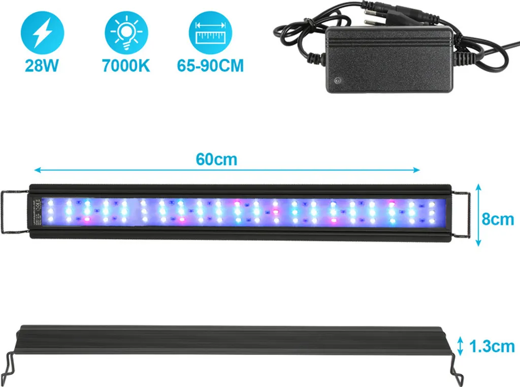 Éclairage Aquarium LED Programmable 28W - Idéal pour bac de 64 à 90 cm
