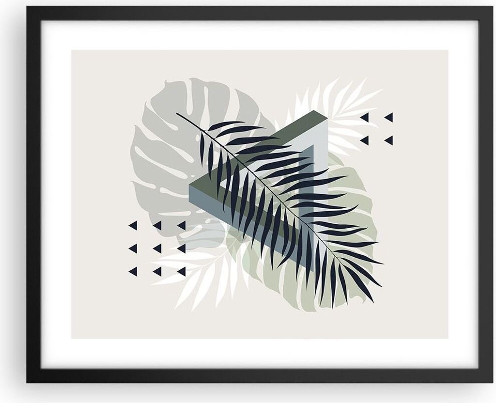 Gerahmtes Poster - Schwarzer Rahmen - Monstera Palme Grafik - 50x40 cm - Wand Bild - Wanddeko - Wandbilder - Kunstposter - Wandposter - Bilderrahme...