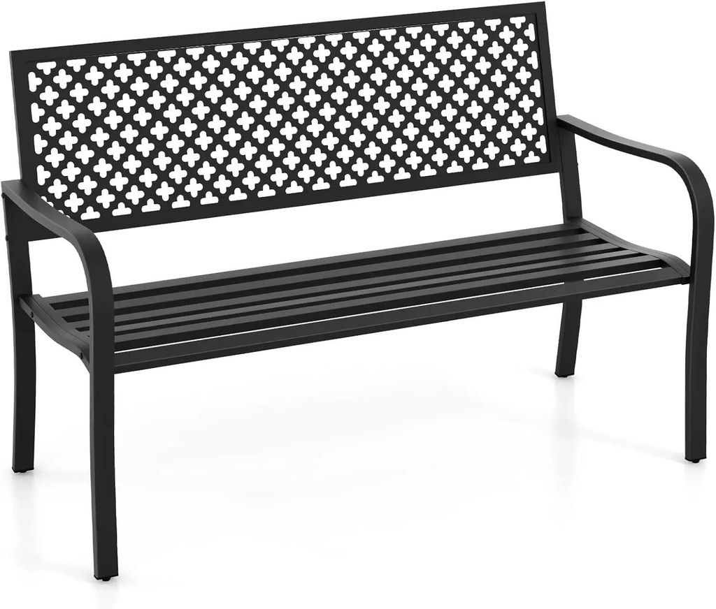 Metall Gartenbank - Parkbank für 2–3 Personen - Wetterfest - Mit Rückenlehne & Armlehnen - Belastbar bis 300 kg - Schwarz